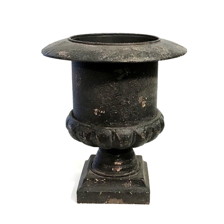 Distressed Black Metal Urn Planter, 16.5in