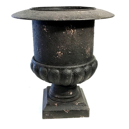 Distressed Black Metal Urn Planter, 21.5in