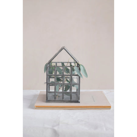 Metal and Glass Greenhouse Terrarium, 10in