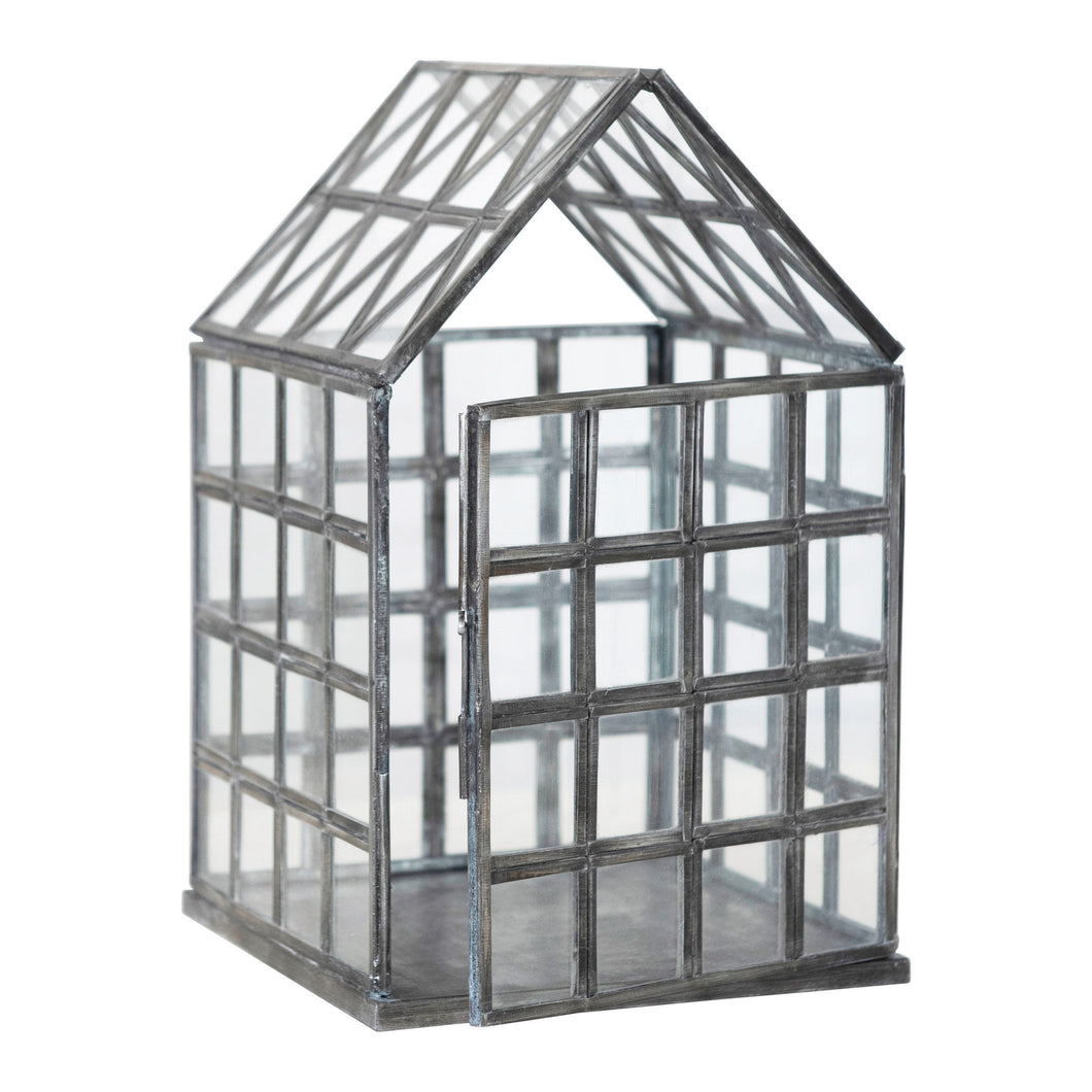 Metal and Glass Greenhouse Terrarium, 10in