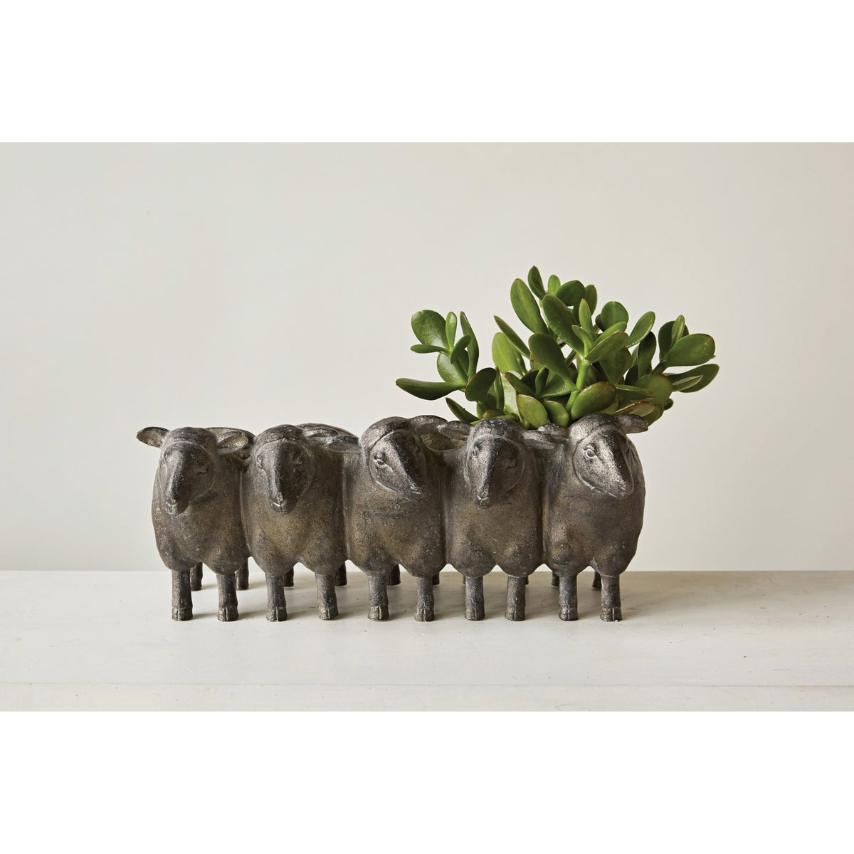 Resin Sheep Planter, Distressed Iron Finish, 13in