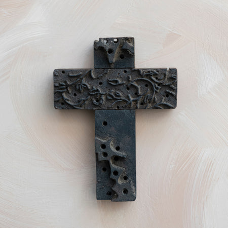 Reclaimed Wood Print Cross Wall Decor, 8in