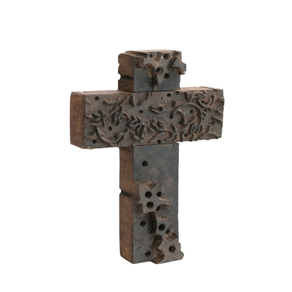 Reclaimed Wood Print Cross Wall Decor, 8in