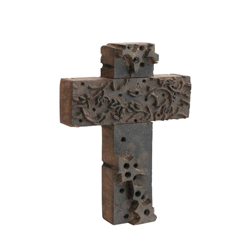 Reclaimed Wood Print Cross Wall Decor, 8in