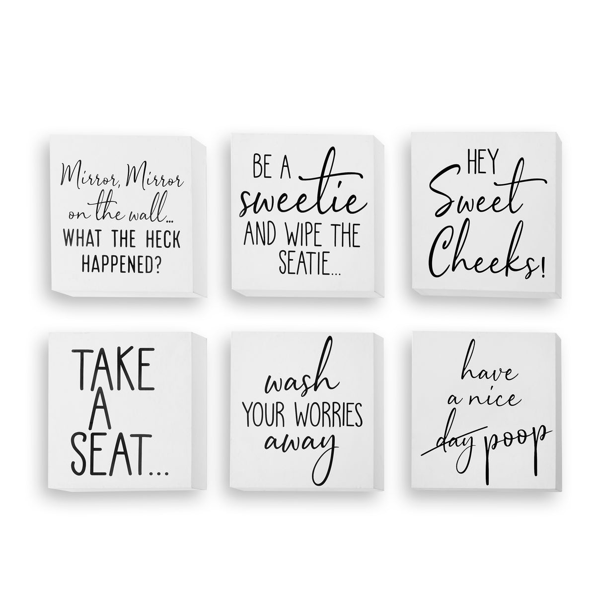 Wood Block Bathroom Decor, 8in, 6 Styles