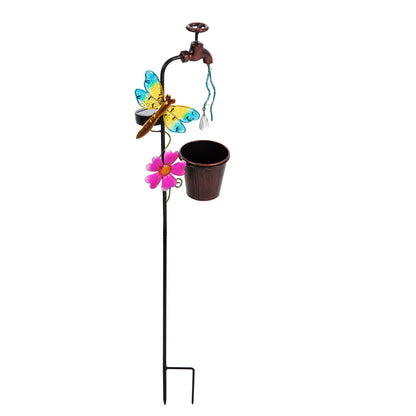 Solar Garden Faucet Stake, Dragonfly, 36.25in