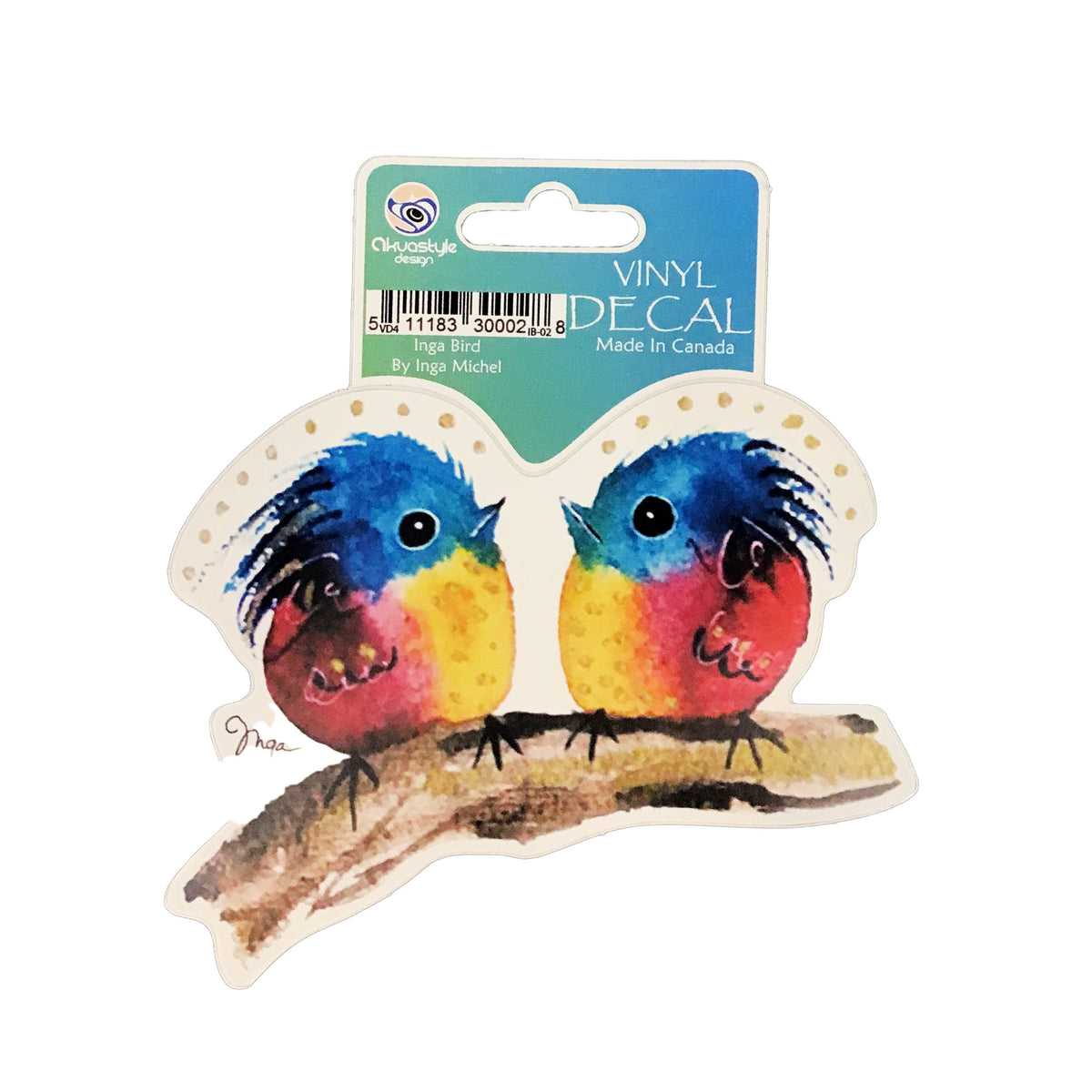 Inga Bird Series Vinyl Decal, Pink/Yellow/Blue Duo